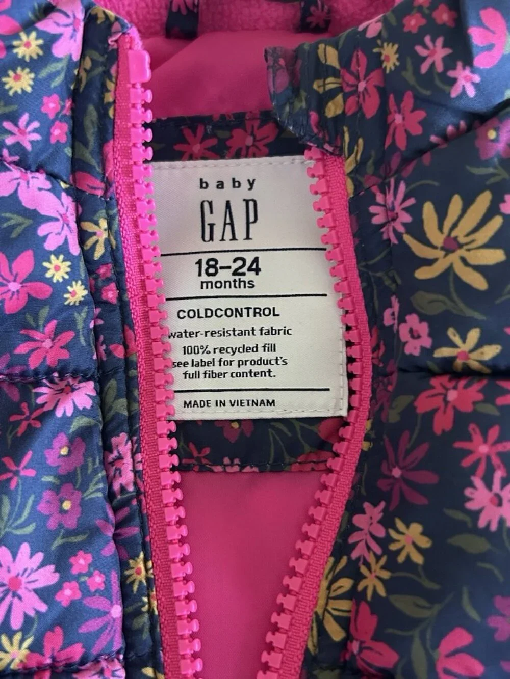 Gap Baby Girl Puffer Vest Lot Size 18-24 Months Floral Pink Black White 2pc EUC